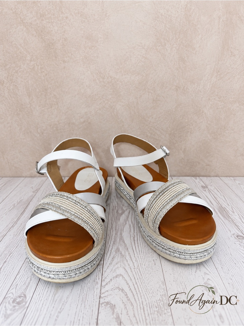 Bakers White and Silver Braided Platform Sandals - Women